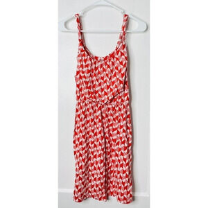 A.N.A. Mini Sundress Womens Sz S Red White Geometric Stretch Waist Sleeveless